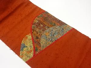 ひげ紬切り嵌め花葉模様名古屋帯